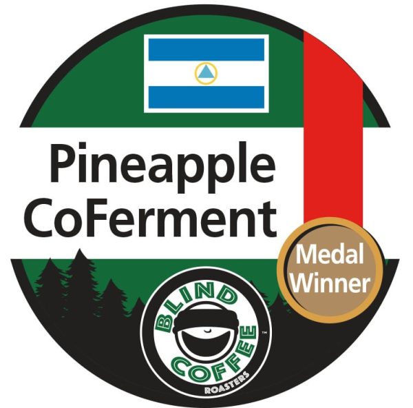 Pineapple CoFerment Icon with Blind Coffee logo and Nicaraguan flag and medal