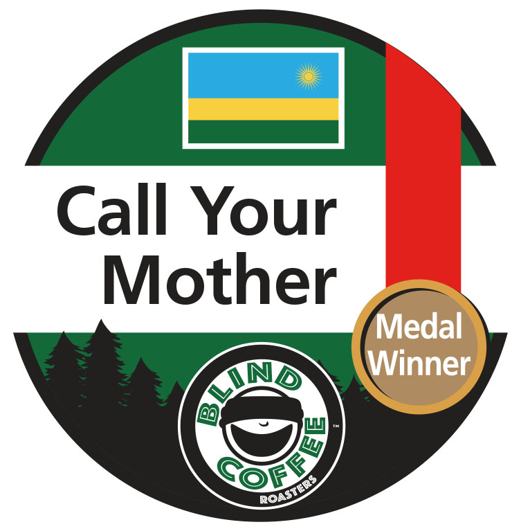 Call Your Mother Icon with Blind Coffee logo and Rwandan flag and medal