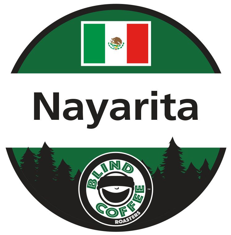 Nayarita Icon with Blind Coffee logo and the Mexican flag