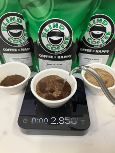 Coffee Cupping example showing how to add water to brew the coffee